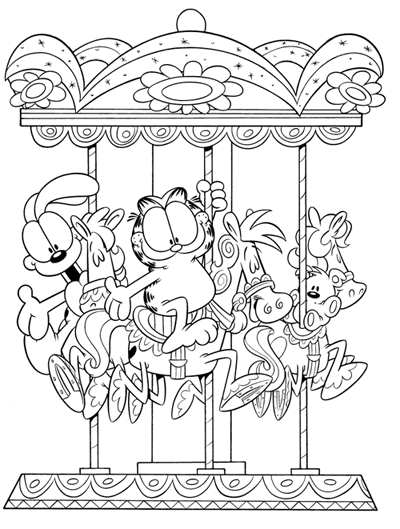 coloriage garfield dans le manege de chevaux
